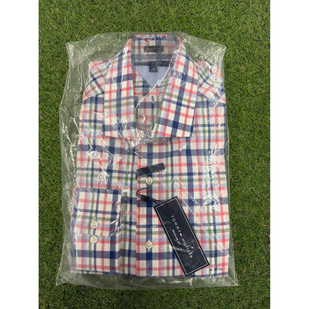 Tommy Hilfiger Mens Regular Fit Plaid Dress Shirt Multi Color 16 32/33 NWT